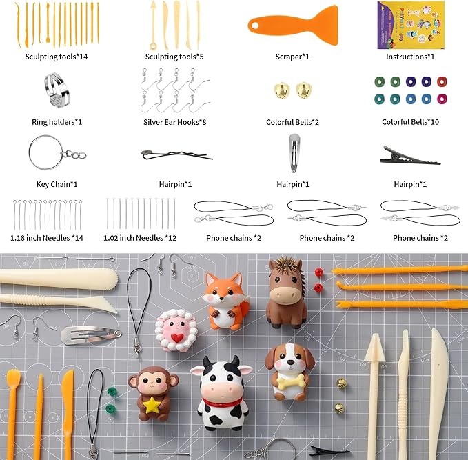 Polymer Clay 62 Colors, Modeling Clay for Kids, Non-Sticky Oven Bake Clay with Sculpting Tools and Accessories, Halloween Christmas Gift for Children and Artists
