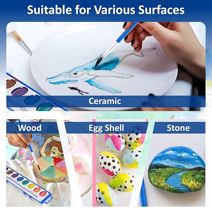 Mini Watercolor Paint Set for Kids – 2 Pack, 8 Vibrant Washable Colors Each, ASTM D-4236 Certified Non-Toxic Art Kit with Brushes – Perfect for Toddlers, School, and Home Creative Learning