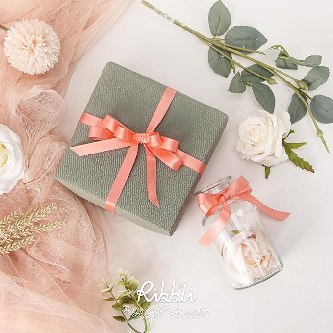 Ribbli Light Coral Satin Ribbon Double Faced Satin 1/2 inch x Continuous 50 Yards-Coral Pink Ribbon for Gift Wrapping Crafts Wedding Decoration Bows Bouquet Floral Arrangement