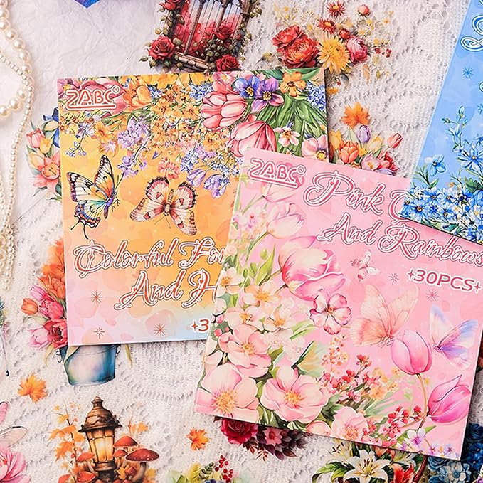 Floral Stickers Set,4 Colors 120 Pages Waterproof PET Flower Stickers for Scrapbooking, Journaling, Junk Journal Supplies, Bullet Journal Planner Decorations
