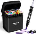 AnyMark Alcohol Markers, 48 Colors Dual Tip Art Coloring Markers Set for Adult Book Drawing Sketching Painting, Chisel & Fine, Black Penholder
