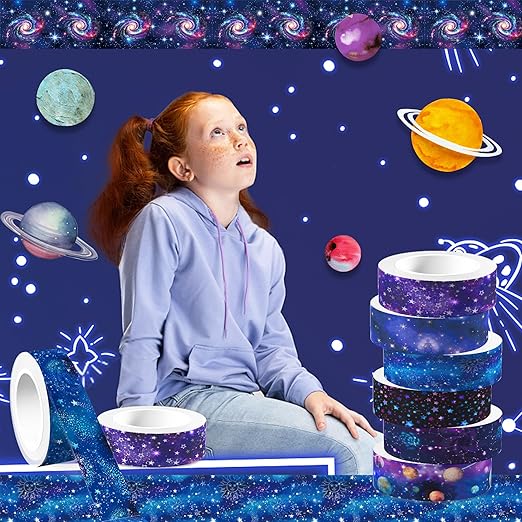 12 Pcs Starry Sky Washi Tape Set Starry Sky Galaxy Washi Tapes Space Themed Patterned Masking Tape Sets Starry Sky Decorative Paper Sticker for Scrapbook DIY Craft Gift Wrapping Handbook Sticker