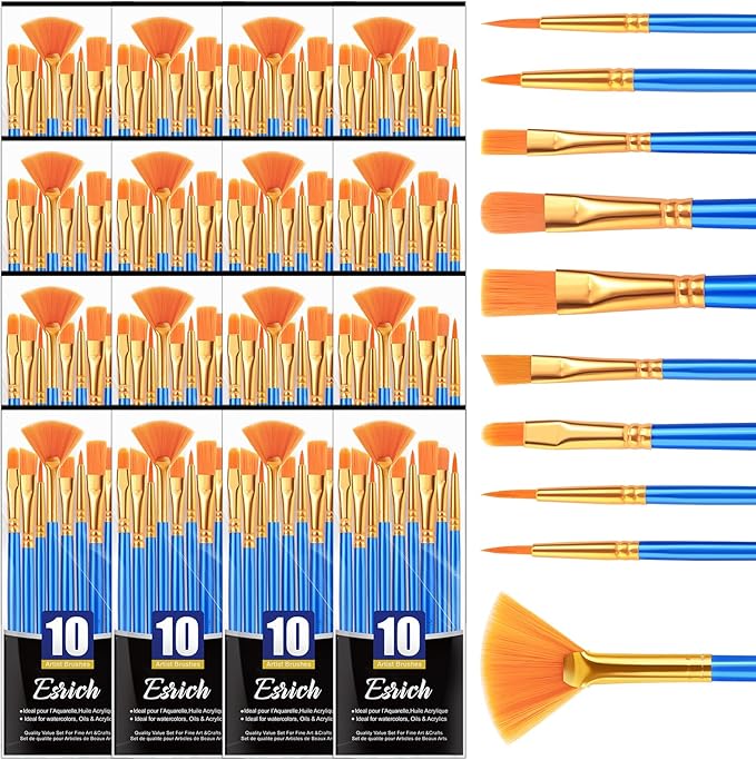 ESRICH Paint Brushes,16Packs -160Pcs Paint Brush for Acrylic Painting,Acrylic Paint Brush Set for Oil Watercolor,Body Face Rock Canvas, Small Paint Brushes for Kids Adult Drawing