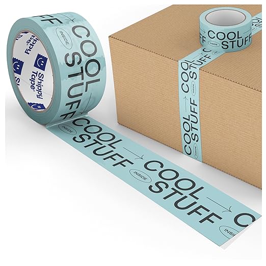 Cool Stuff Inside Decorative Packing Tape for Small Business Cute Designer Printed Packaging and Shipping Tape - Turquoise Green Black, 1.88" x 110 Yards (330 feet)