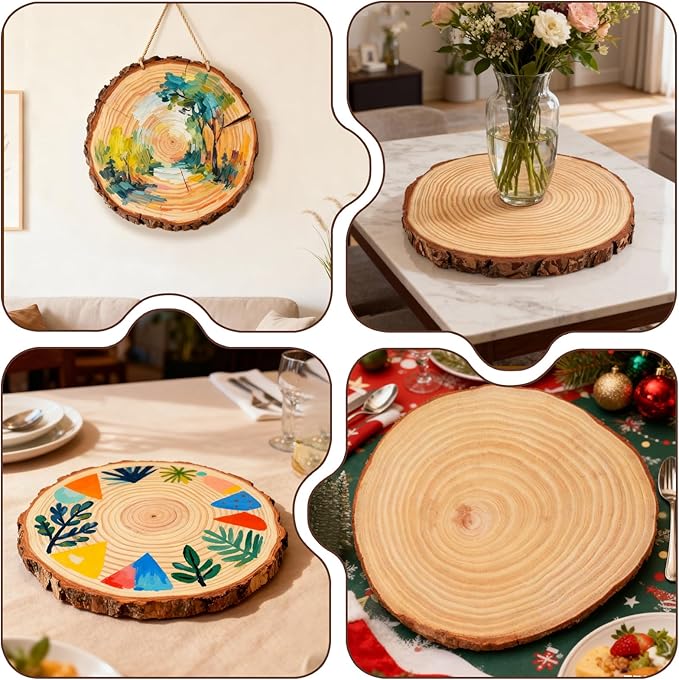 FSWCCK 2 Pack Nature Unfinished Round Wood Slices, 11-13 Inches Wooden Circle, Large Wood Slabs for Weddings Centerpieces Decor and DIY Painting Crafts (11"-13")