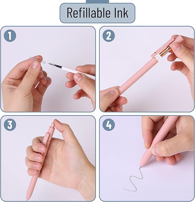 Mr. Pen- Retractable Gel Pens with Rose Gold Ring and Ball, 6 Pack, Morandi Barrels, Japanese Black Gel Pens, Fast Dry, Fine Point 0.5mm