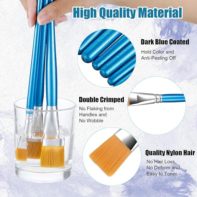 48 Pcs Paint Brush Set Bulk Acrylic Brush Wood Paint for Detail Art Crafts Artist Adult Watercolor Oil Face Body(1, 0.75, 0.5, 0.25 Inch, Flat Style)
