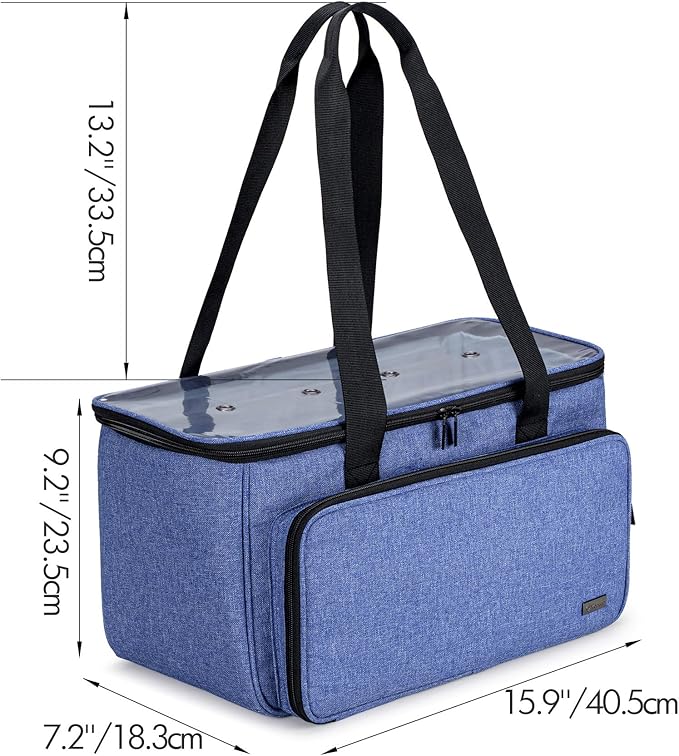 Yarwo Knitting Yarn Bag, Crochet Tote with Pocket for WIP projects, Knitting Needles(Up to 14”) and Skeins of Yarn, Christmas & New Beginnings Gifts for Women, Blue (Bag Only)