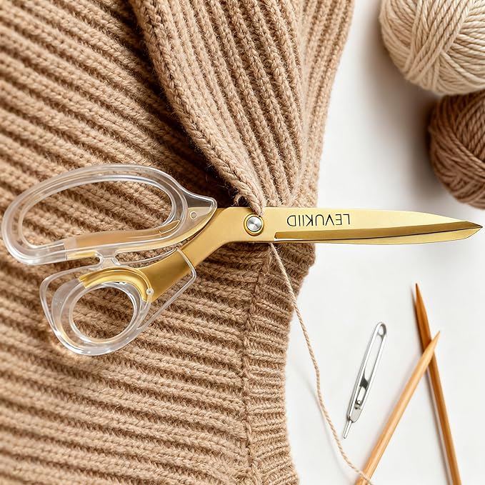 fabric scissor scissors all purpose, 9 Inch Titanium Coated Blades and Ergonomic, Clear Sscissors for Office Desk, Modern Design for Craft, Sewing, fabric,Office/aureate