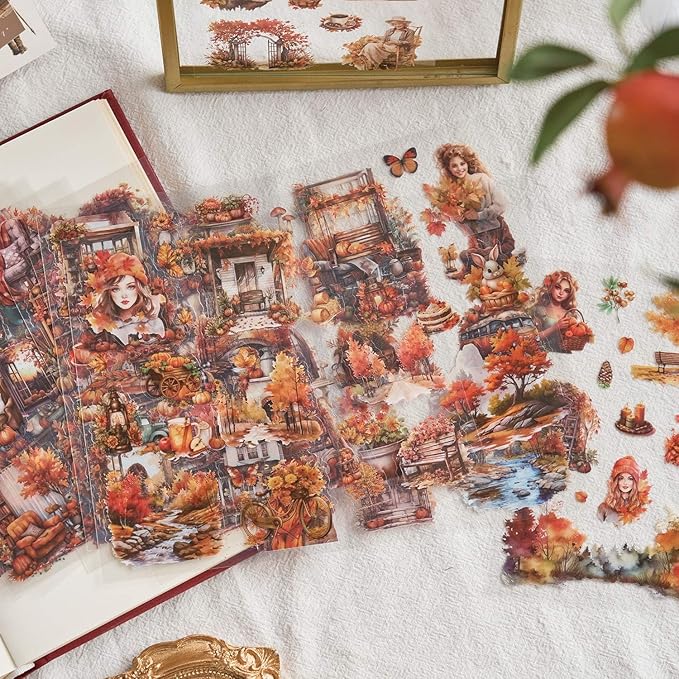 MAFELOE 20 Pages PET Scrapbook Stickers, Aesthetic Deco Supplies for Journaling Junk Bullet Diary Album Calendars-Travel Scenery Series-Orange (Y3-P-SSYS)