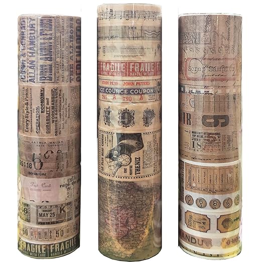 28 Rolls (Totally 183 ft) Vintage Washi Tape Set, Masking Tape Nostalgic Style Decor Sticker for DIY Craft Scrapbooking Bullet Journal Planner Gift Wrapping