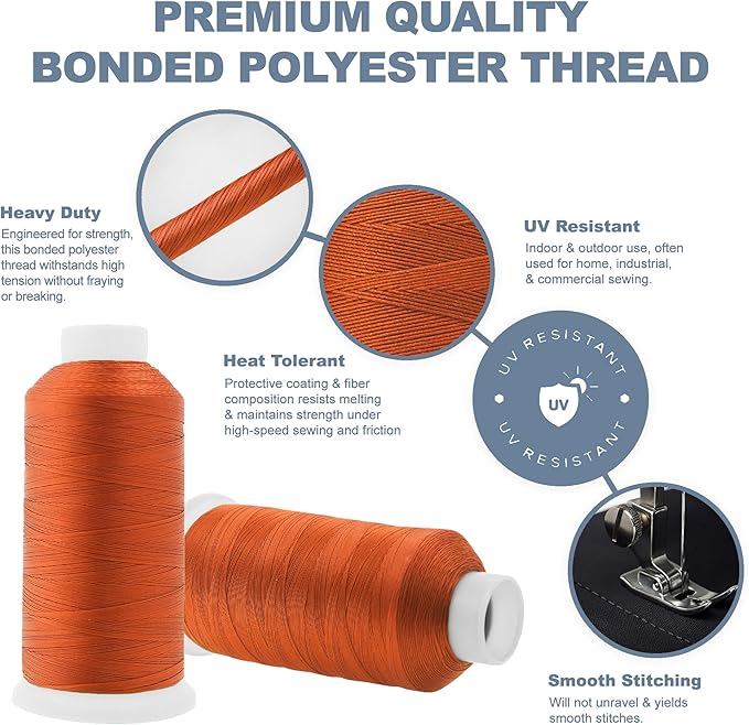 Mandala Crafts Rust Heavy Duty Thread - 1500 Yds Tex 90 Bonded Polyester Threads for Sewing Drapery, Jeans, Leather, Hair, Outdoor Marine Upholstery