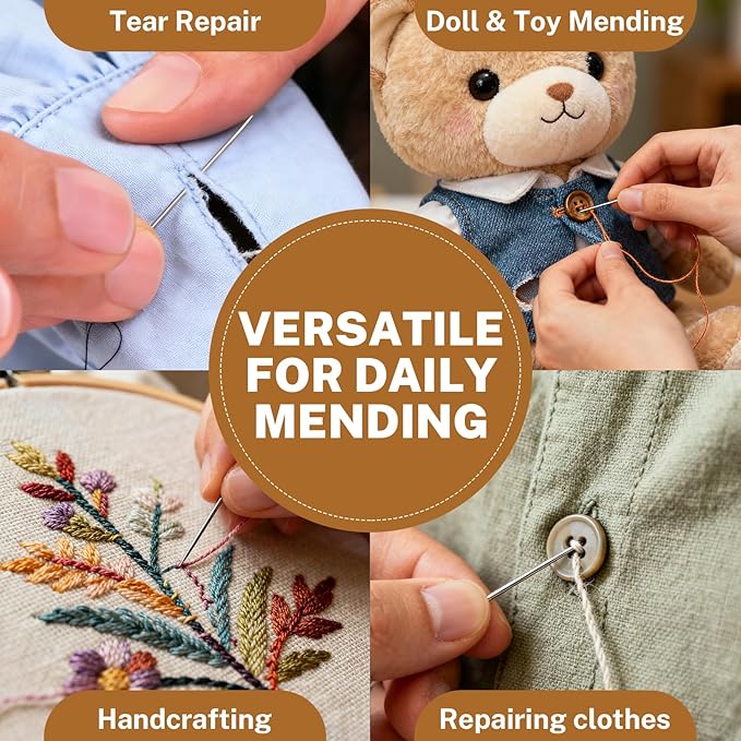 74PCS Sewing Tool Set, Large-Eye Steel Sewing Needle Kit—Includes Threader and Needle Repair Tools, Ideal for Beginners and Home Use.