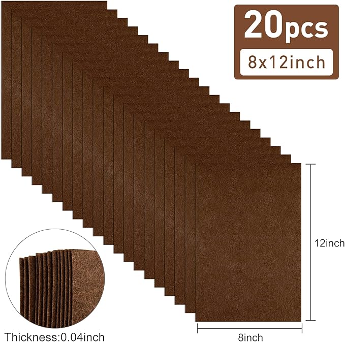 20 Pcs Brown Felt Fabric Sheet 8" x 12" Assorted Color Felt Fabric Sheets for Crafts DIY Handcraft Sewing Squares Patchwork Nonwoven