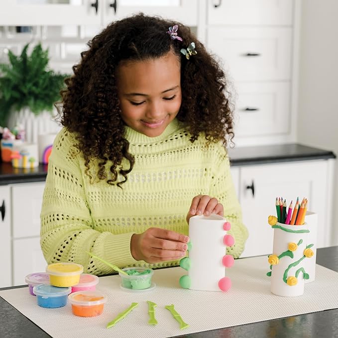 MindWare Clay Magic Vases Kids Crafts - Air-Dry Clay for Kids Ages 8 and Up – Shape and Press 6 Vibrant Colors of Magic Clay to Decorate Sturdy Porcelain Vases - No Glue or Baking Required