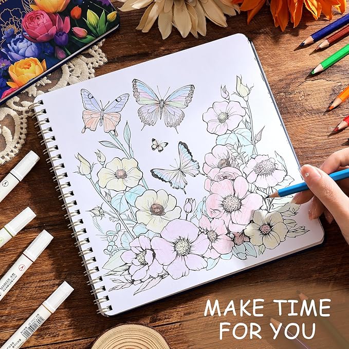 Women's Coloring Book 30 Pages Butterfly & Flower Pattern Coloring Books for Adults to Relax and Relieve Anxiety, Gift for Mother's Day, Birthdays, Christmas, Anniversaries