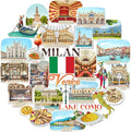 Navy Peony Northern Italy Travel Stickers (28pcs) - Gouache Style, Waterproof, Milan Venice-Themed Vacation Decals for Scrapbooks, Waterbottle