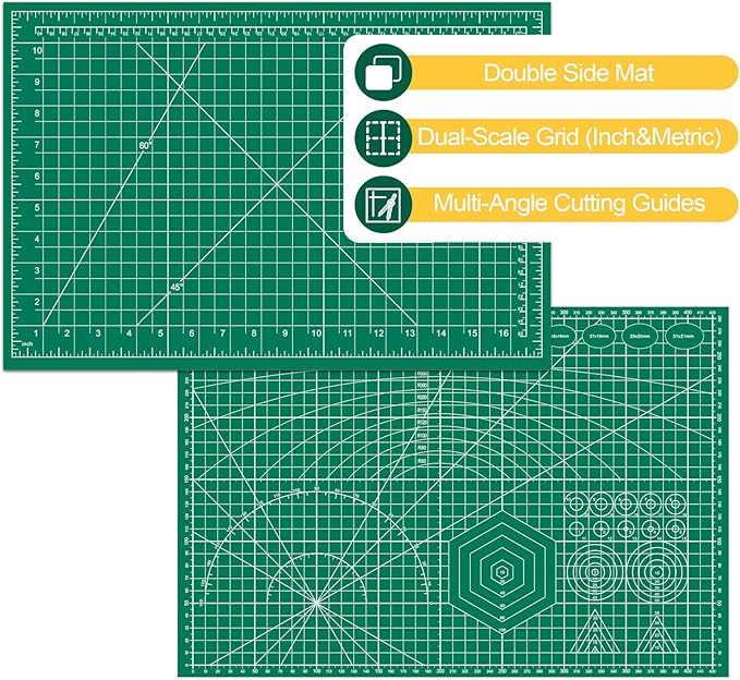 5 Packs Self Healing Cutting Mat 12" x 18" Rotary Cutting Sewing Mat A3, 5-Ply Cutting Board for Fabric Crafting Sewing Scrapbooking Quilting and Precision Cutting