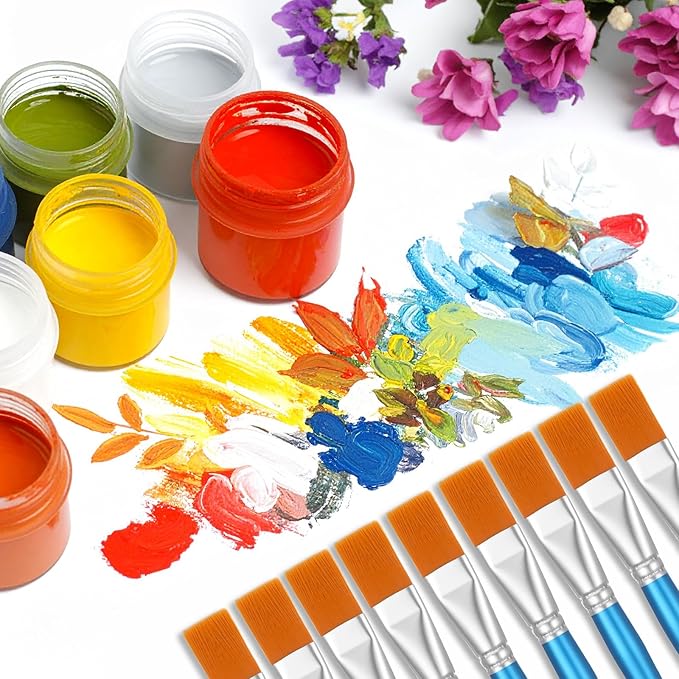 40 Pcs Paint Brushes Bulk 1 Inch Flat Acrylic Paint Brushes with Wooden Handles Synthetic Nylon Large Paintbrushes for Acrylic Painting Watercolor Oil Crafts Face Body Art