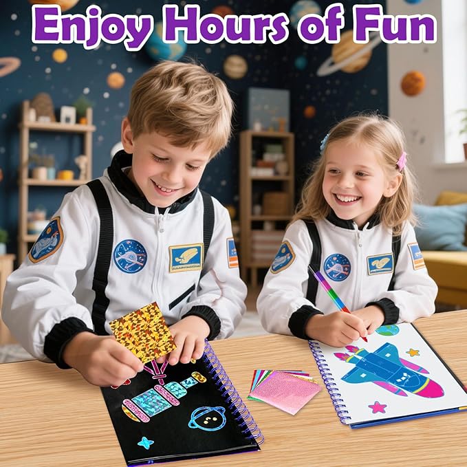 FUNNYB&G Foil Art Craft for Kids - Christmas Crafts Gift Party Favors Stocking Stuffers for Kids Fun Art Supplies Creative Birthday Gift Travel Toys for Girls Boys 4 5 6 7 8 9 Years Old (Space)