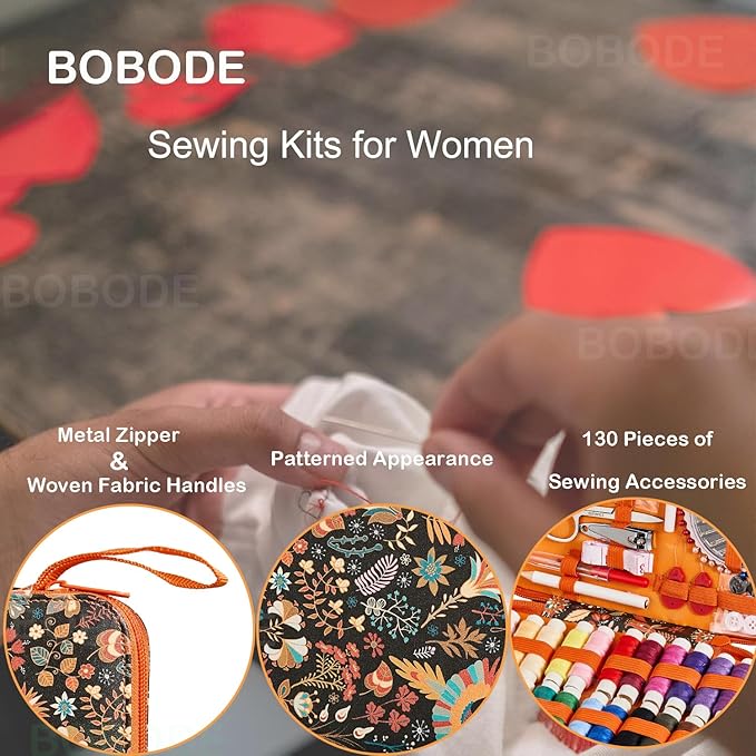 130 PCS Printing Sewing Kit with Sewing Supplies Accessory,Boho Pattern Sewing Set with Zipper Sewing Case, Professional PU Sewing Kit for Adults, Travel,Emergency, Home