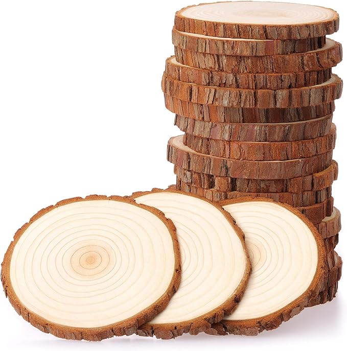 Fuyit Unfinished Wood Slices with No Hole, 20 Pcs 3.5-4 Inches Natural Wooden Circles with Bark for DIY Crafts, Christmas Ornament, Decoration