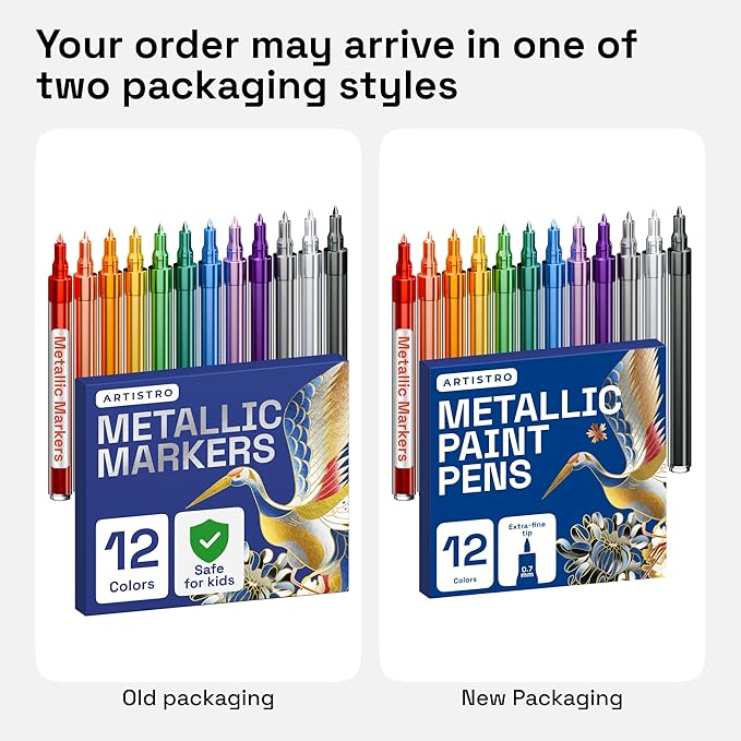 ARTISTRO 12 Metallic Paint Pens for Glass Marking, Rock Painting, Ceramic, Wood, Fabric, Scrapbooking, DIY Craft Making, Coloring - Acrylic Paint Markers Extra-Fine Tip 0.7mm