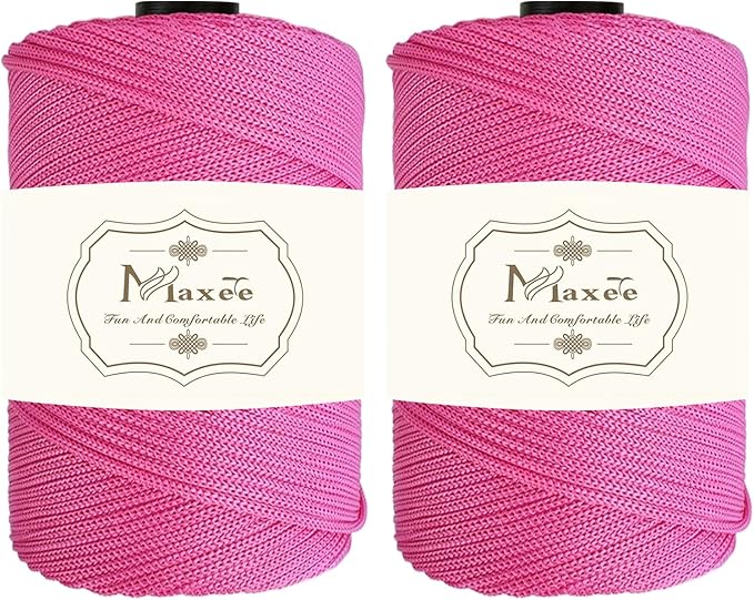 Maxee Premium Polyester Macrame Cord 3 mm × 218 yd (2 Pack),3mm 100% Polypropylene Macrame Cord,Ideal for Crochet, Wall Hangers, Bags, Rugs & DIY Crafts(Rouge Powder)