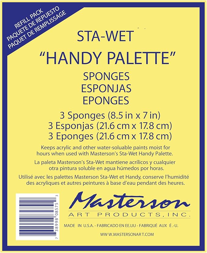 Masterson Sta-Wet Handy Palette Bundled Set, 8.5in x 7in Airtight Wet Painting Palette, with 30 Acrylic Paper Refill Sheets and 3 Sponge Refill Pack, Keeps Wet Paint Fresh for Days, Made in USA