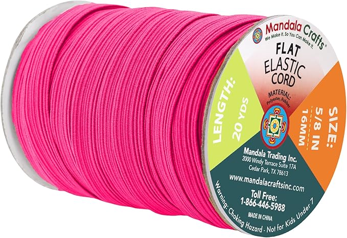 Mandala Crafts 16mm 20 Yds Roll of Hot Pink Elastic Bands for Sewing - 5/8 Flat Elastics Cord - 5 8 Inch Braided Stretch Straps for Crafting