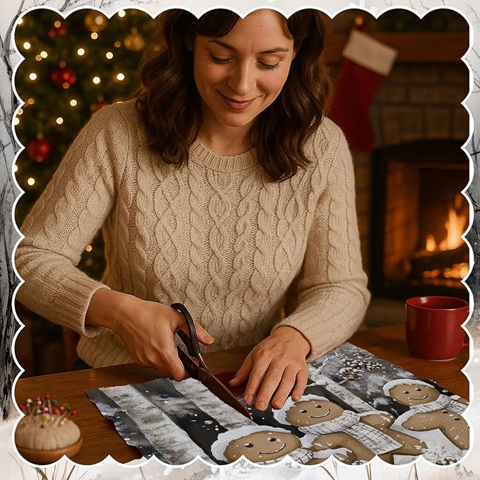 Oudain 60 Pcs 10 x 10 Inch Neutral Beige Winter Quilting Fabric Squares Vintage Winter Fat Patchwork Precut Strips Snowman Reindeer Fabric Bundles for Xmas DIY Craft Sewing Handmade Materials