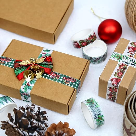 Christmas Washi Tape Set,12 Rolls Floral Watercolor Plants Decorative Tape Santa Claus Snowman Gift Masking Tape for Journaling Supplies,Journal, Scrapbooking,DIY Arts & Crafts,Gift Wrapping