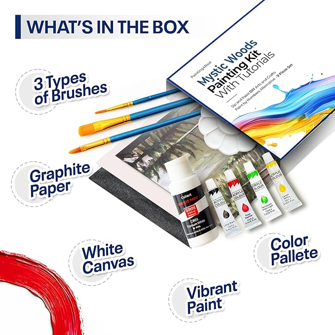 Painting4Real DIY Art Painting Kit for Adults – Learn to Paint Mystic Woods with Video Tutorials – 9 Pieces Acrylic Paint Set for Adults –Perfect Christmas Crafts & Holiday Gifts for Art Lovers