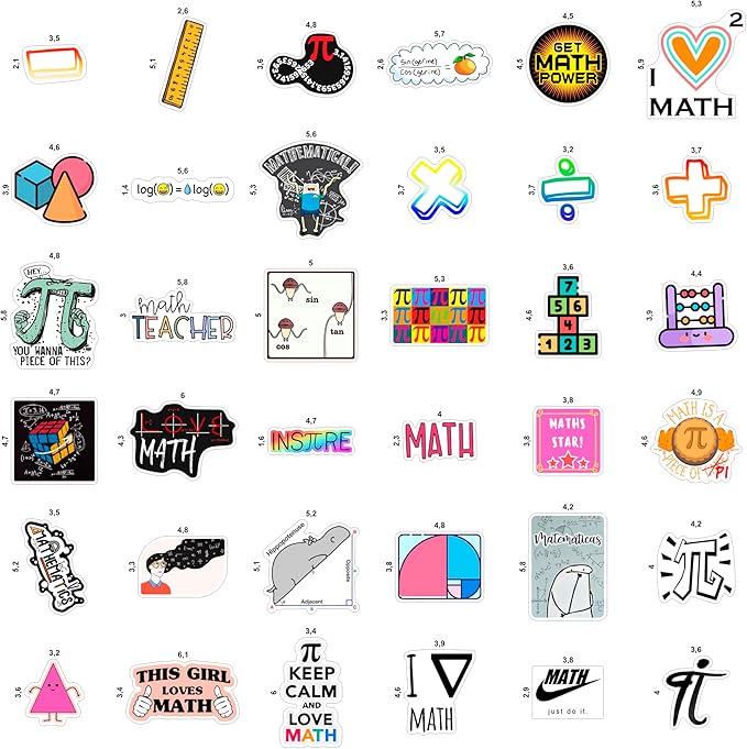 BulbaCraft BulbaCraft 100Pcs Small Math Stickers - Funny Math Gifts for Women and Men, Mathematics Gifts for Women & Men