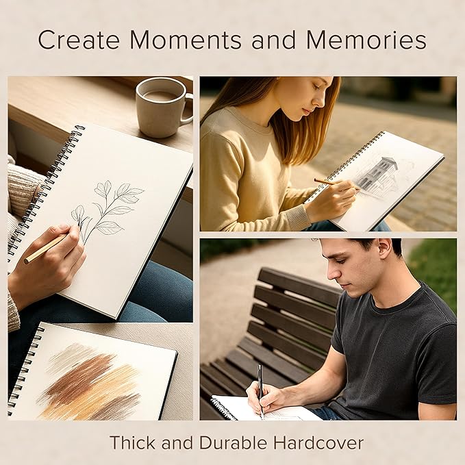 Artist’s Sketchbook Hardcover – 200GSM Very Thick Paper – Large, Spiral Sketch Book for Drawing and Mixed Media – Sketch Pad, Art Book - 8.25 x 11.4, 40 Sheets / 80 Pages