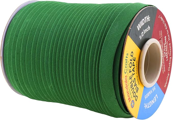 Mandala Crafts 55 Yards 1/2 Inch Dark Green Double Fold Bias Tape for Sewing - Bias Binding Tape for Quilting Binding, Hemming, Seam, and Fabric Piping