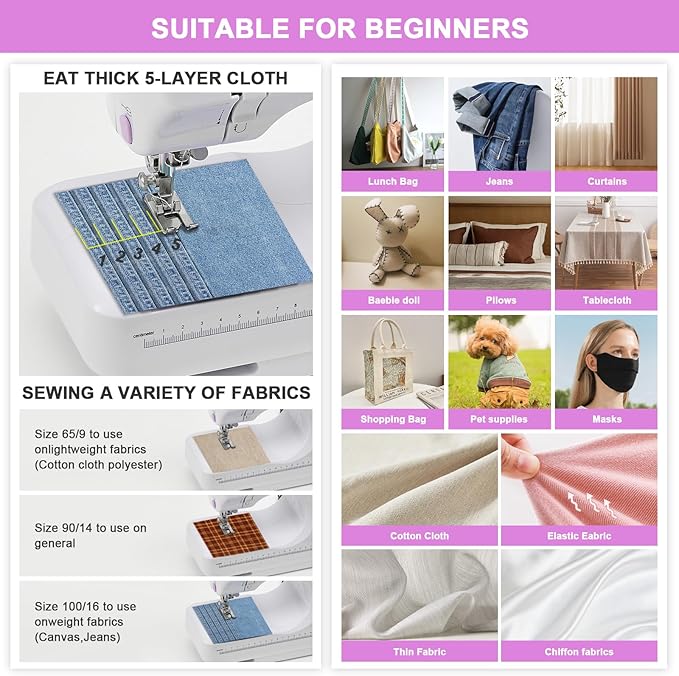 Sewing Machine for Beginners & Kids, Mini Portable Sewing Machines with 12 Built-in Stitch Patterns, 2-Speed Foot Pedal, Perfect for Teaching Daughter Granddaughter to Sew(with 27 Pieces Sewing Kit)