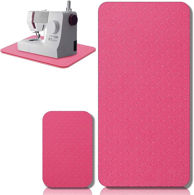 2 Pcs Sewing Machine Muffling Mat Pedal Sewing Mat Reduce Vibrations Noise No Slip Machine Accessories for Quilting(17" X 36" and 9" X 14",Red Pink)