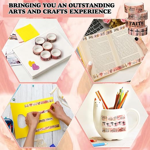Janlaugh 24 Rolls Christian Washi Tape Gifts Bulk Religious Inspirational Scripture Supplies Pink Bible Verse Washi Tape for Bible Journaling Study Crafting New Year DIY Gifts