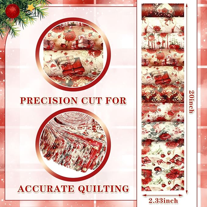 Ganeen 100 Pcs Vintage Valentine Red Rose Quilting Fabric Roll 2. 56 Inch Fabric Squares Jelly Patchwork Precut Strips Bundles for Holiday Materials Craft DIY Sewing Cloths