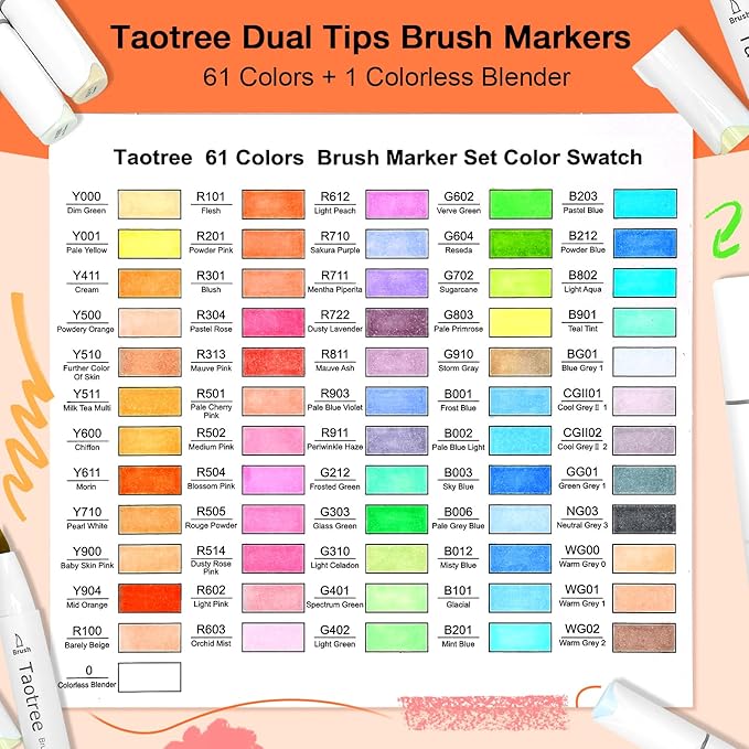 Taotree Alcohol Brush Markers Set Art Supplies, 61 Colors Dual Tip Art Coloring Markers Pens, Brush & Chisel Tip Sketch Pens, Drawing Supplies Gift for Artist Adult Coloring Book Painting, Sketching