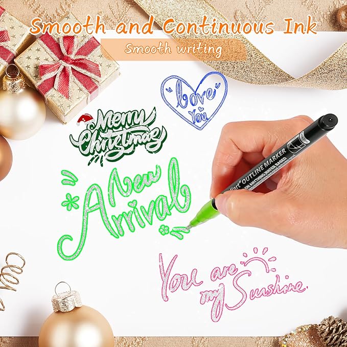Caliart 12 Colors Outline Markers Shimmer Glitter Pens, Doodling Marker Set for Kids Teen Girls Adults, Birthday Gifts Trendy Stuff, Cool Fun Craft Drawing Art Supplies
