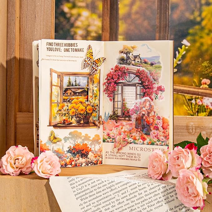 40Pcs Window PET Stickers, Seasonal Landscape Stickers for Scrapbooking, DIY Crafts, Journaling Supplies & Junk Journal Ephemera