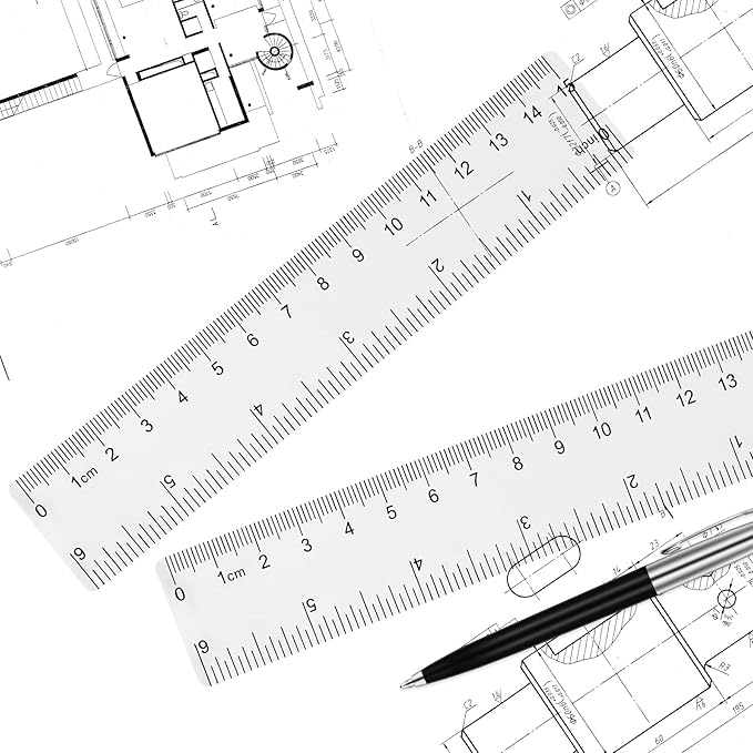 Clear Plastic Ruler 6 Inch Straight Rulers, Shatterproof Ruler with Inches and Centimeters for School Classroom, Home, or Office (2pcs)