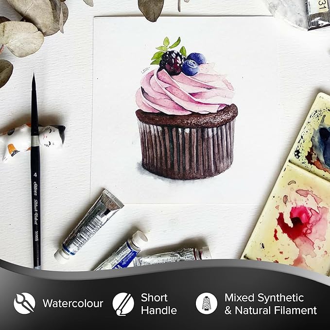 Silver Brush Limited 3000S-4 Black Velvet Round Paintbrush for Watercolor, Gouache, Inks, & Dyes, Size 4, Short Handle