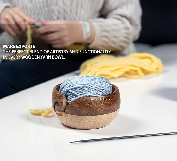 Wooden Yarn Bowl for Crocheting & Knitting – Large Yarn Holder Organizer for Beginners & Adults, Smooth Wood Bowl for Yarn, Needles, Hooks & Craft Tools