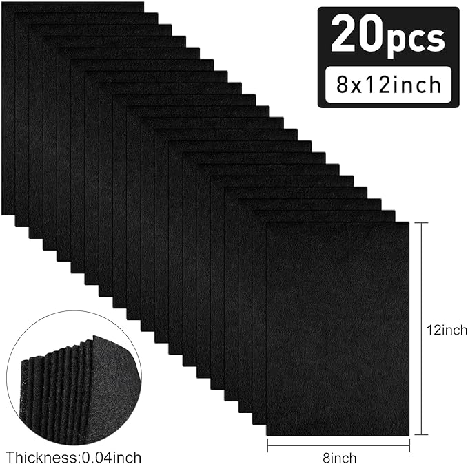 20 Pcs Black Felt Fabric Sheet 8" x 12" Assorted Color Felt Fabric Sheets for Crafts DIY Handcraft Sewing Squares Patchwork Nonwoven