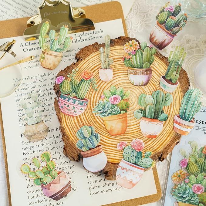 Yoksas 180Pcs Nature Green Potted Plants Stickers - Waterproof Aesthetic Botanical Scrapbook Craft Decorative Stickers for Junk Bullet Journals, Planners, Collage Album