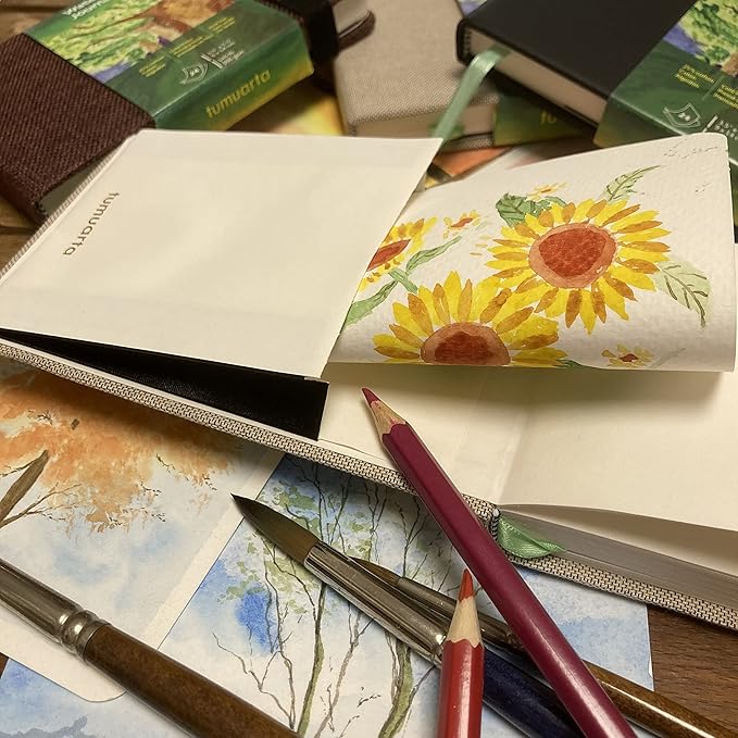 tumuarta Watercolor Journal, 3.5x5.5”, 140 LB, 300 GSM, Cotton Paper, Cold Press, 24 Sheets, 48 Pages, Watercolor Sketchbooks for Use As Travel Notebook Mixed Media Pad On The Go