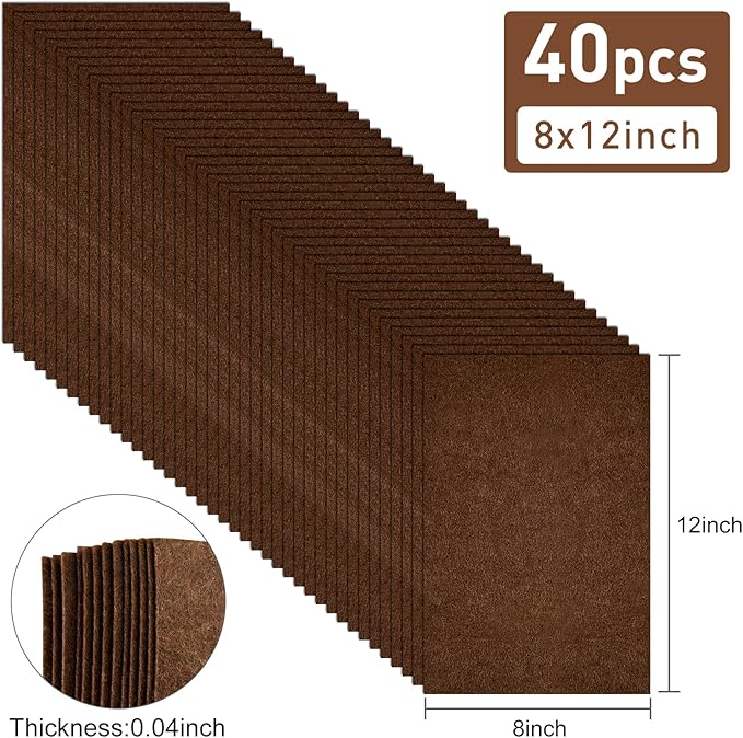 40 Pcs Brown Soft Felt Fabric Sheet 8" x 12" Assorted Color Felt Fabric Sheets for Crafts DIY Handcraft Sewing Squares Patchwork Nonwoven